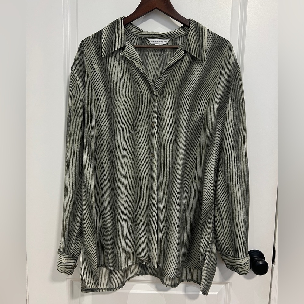 VINTAGE 90s/00s BIANCA NYGARD PRINTED CHIFFON BUTTON UP SHIRT BLOUSE SZ 16 US